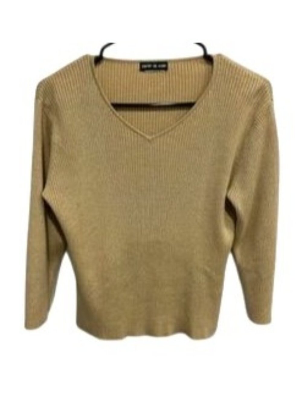 Esprit De Corp Medium Tan Ribbed Knit V-Neck Sweater Clean Girl Minimalist